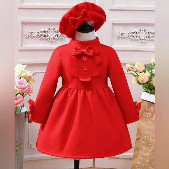 Dresses | Baby Girl Red Bow Front Mock Neck Dress Hat Size 2y3y | Poshmark